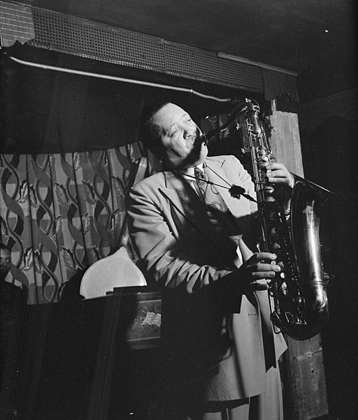 Jazz musician Lester Young playing saxophone