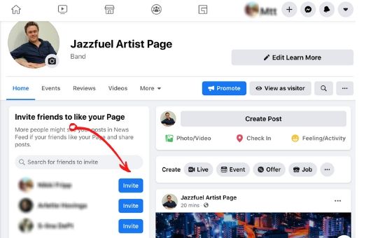 Invite Friends on Facebook Artist Page