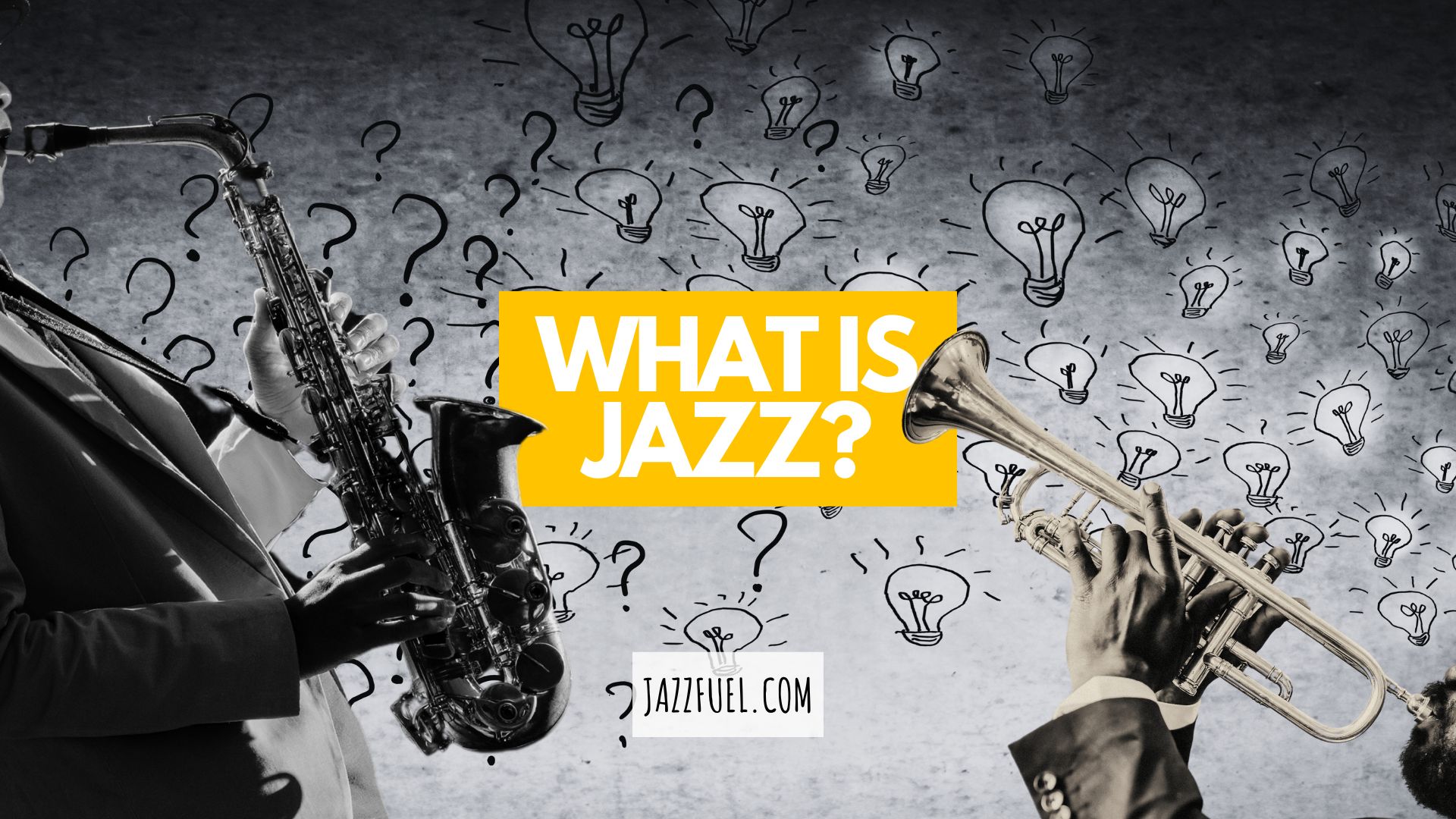 What Is Jazz The history of jazz explained. Photo of a saxophone player and trumpeter.