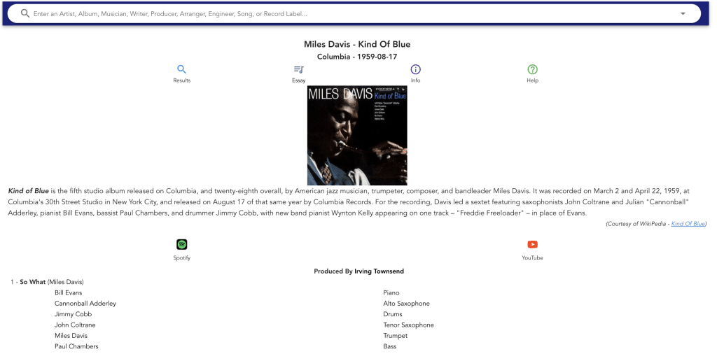 Kind of Blue via The Liner Notes Project